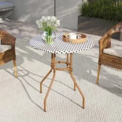 Tangkula 27.5" Outdoor PE Rattan Bistro Table with Heavy Duty Metal Frame
