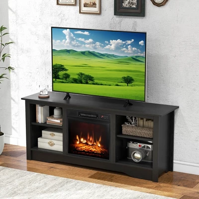 Tangkula 58" TV Stand Entertainment Center W/ 3-Adjustable Shelves For 65" TV Black 2 Tangkula 58" TV Stand Entertainment Center W/ 3-Adjustable Shelves For 65" TV Black - Image 2