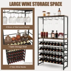 Tangkula 32 Bottles Drinks Rack Rustic Drinks Storage Holder Freestanding W/ Glass Holder -Tangkula Shop GUEST 9d7482c9 c2f0 4d68 a75b bf327f86158e