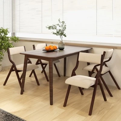 Tangkula Folding Dining Chairs Set Of 4 Wooden Table Chairs W/ Padded Seat Modern Coffee & Beige 1 Tangkula Folding Dining Chairs Set Of 4 Wooden Table Chairs W/ Padded Seat Modern Coffee & Beige
