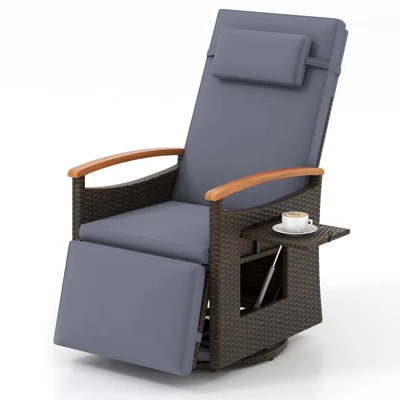 Tangkula Set of 2 Patio Rattan 360° Swivel Recliner Chairs with Side Table 9 Tangkula Set of 2 Patio Rattan 360° Swivel Recliner Chairs with Side Table - Image 9