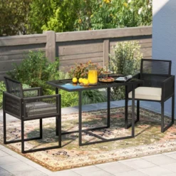 Tangkula 3-Piece Space-Saving Outdoor Wicker Bistro Set with Cushions