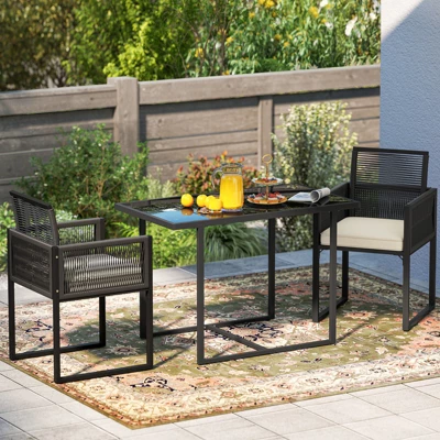Tangkula 3-Piece Space-Saving Outdoor Wicker Bistro Set with Cushions 1 Tangkula 3-Piece Space-Saving Outdoor Wicker Bistro Set with Cushions