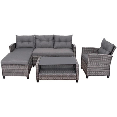 Tangkula 4-Piece Patio Rattan Furniture Set with Wicker Sofa, Lounge, and Table 3 Tangkula 4-Piece Patio Rattan Furniture Set with Wicker Sofa, Lounge, and Table - Image 3