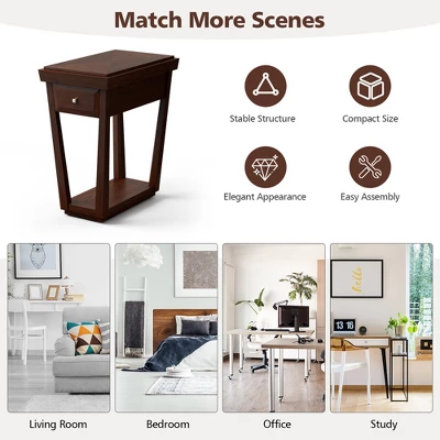 Tangkula 2 Tier End Side Table Nightstand With Drawer Shelf Rubber Wood Classic Espresso 7 Tangkula 2 Tier End Side Table Nightstand With Drawer Shelf Rubber Wood Classic Espresso - Image 7