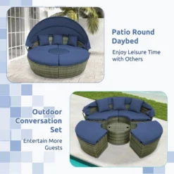 Tangkula Outdoor Round Daybed W/ Retractable Canopy & Side Table Backyard Poolside Lawn 8 Tangkula Outdoor Round Daybed W/ Retractable Canopy & Side Table Backyard Poolside Lawn -Tangkula Shop GUEST 9ded09cd 4999 40ec aa79 63280858f7e2