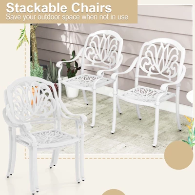 Tangkula Set Of 2 Cast Aluminum Patio Dining Chairs Stackable Outdoor Dining Chairs With Armrests Outdoor Bistro Chairs White 3 Tangkula Set Of 2 Cast Aluminum Patio Dining Chairs Stackable Outdoor Dining Chairs With Armrests Outdoor Bistro Chairs White - Image 3