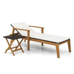 Tangkula 2 Piece Outdoor Chaise Lounge Chair Set Rattan With Armrests & 4-Level Backrest Folding Coffee Table & Cushioned Acacia Wood Lounge Chair Set -Tangkula Shop GUEST 9e0bca26 79fb 4994 bd98 7eb1fb78af2c