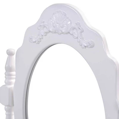 Tangkula White Vanity Mirror Wood Makeup Dressing Table Stool Set White (Mirror, 3 Drawers, Stool) 3 Tangkula White Vanity Mirror Wood Makeup Dressing Table Stool Set White (Mirror, 3 Drawers, Stool) - Image 3