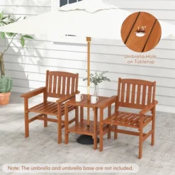 Tangkula 3-Piece Outdoor Solid Wood Bistro Set with Umbrella Hole Table -Tangkula Shop GUEST 9e441f59 f2f4 42d0 9051 1e33cd288323