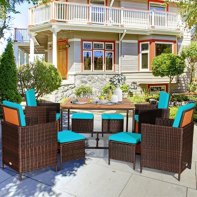 Tangkula 9 PCS Outdoor Patio Dining Set Conversation Furniture W/ Removable Cushions Turquoise 1 Tangkula 9 PCS Outdoor Patio Dining Set Conversation Furniture W/ Removable Cushions Turquoise