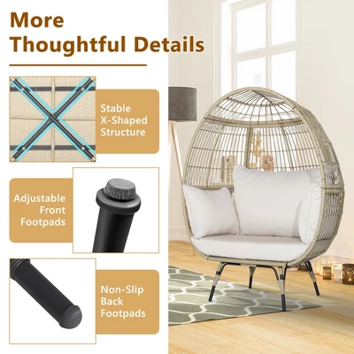 Tangkula Patio Rattan Oversized Wicker Egg Chair Stationary Lounge Basket W/ 4 Soft Cushions 9 Tangkula Patio Rattan Oversized Wicker Egg Chair Stationary Lounge Basket W/ 4 Soft Cushions - Image 9