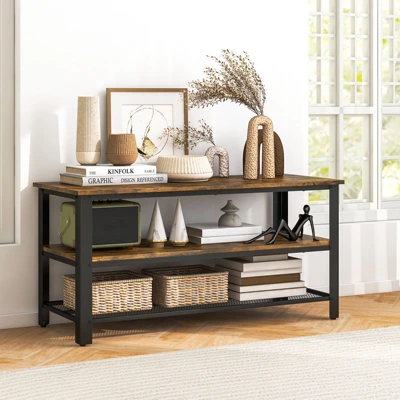 Tangkula Industrial TV Stand Media Entertainment Center With 2-tier Open Storage Shelves & Metal Frame TV Cabinet For TVs Up 2 Tangkula Industrial TV Stand Media Entertainment Center With 2-tier Open Storage Shelves & Metal Frame TV Cabinet For TVs Up - Image 2