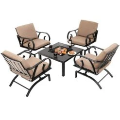 Tangkula 5PCS Cushioned Patio Dining Set Heavy-Duty Rocking Chairs With 4-in-1 Fire Pit Table -Tangkula Shop GUEST 9f5359b2 acb5 42a7 92ff 4b92aca9bf3a