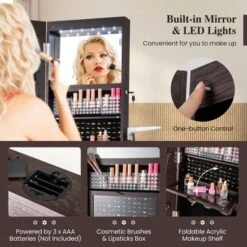 Tangkula 360° Swivel Jewelry Cabinet W/ Mirror Jewelry Storage Organizer Built-in Lights Dark Brown 14 Tangkula 360° Swivel Jewelry Cabinet W/ Mirror Jewelry Storage Organizer Built-in Lights Dark Brown -Tangkula Shop GUEST 9f681c59 2184 40e7 aff0 8302ea0794f4