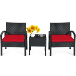 Tangkula 3 Pieces Patio Set Outdoor Wicker Rattan Furniture W/ Cushions Red 7 Tangkula 3 Pieces Patio Set Outdoor Wicker Rattan Furniture W/ Cushions Red -Tangkula Shop GUEST 9f6d7288 39eb 4d57 b815 9200cf47ec94