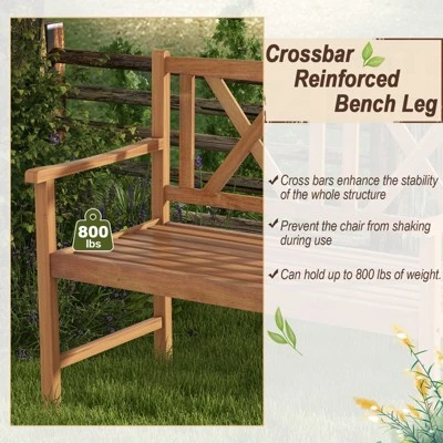 Tangkula 2-Person Acacia Wood Bench Outdoor Slats Loveseat Chair With Armrest Backrest Sturdy Frame 800lbs Load Capacity 6 Tangkula 2-Person Acacia Wood Bench Outdoor Slats Loveseat Chair With Armrest Backrest Sturdy Frame 800lbs Load Capacity - Image 6