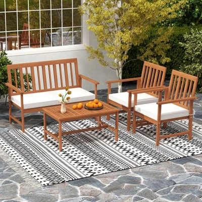Tangkula 4-Piece Acacia Wood Patio Conversation Set Outdoor Furniture Set W/ 2 Armchairs 2 Tangkula 4-Piece Acacia Wood Patio Conversation Set Outdoor Furniture Set W/ 2 Armchairs - Image 2