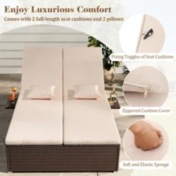 Tangkula Patio Double Chaise Lounge 6 Position Adjustable Wicker Recliner Bed With Cushions & Folding Side Trays 13 Tangkula Patio Double Chaise Lounge 6 Position Adjustable Wicker Recliner Bed With Cushions & Folding Side Trays -Tangkula Shop GUEST 9fbf4762 e1a4 4e44 895e 0a658fd97e20