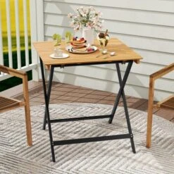 Tangkula 28" Folding Patio Table - Acacia Wood Bistro Dining