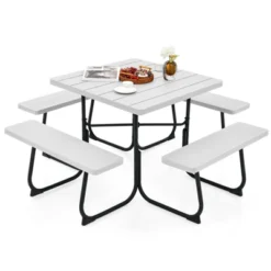 Tangkula 8-Person Square Outdoor Picnic Table Set with 4 Integrated Benches -Tangkula Shop GUEST a0081b17 9181 4a3f 8092 89b1af1d482b