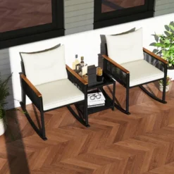 Tangkula 3-Piece Patio Rocking Bistro Set with 2-Tier Glass Side Table