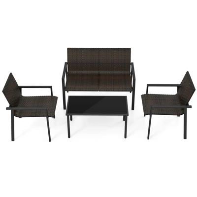 Tangkula 4-Piece Outdoor Patio Furniture Set with Heavy-Duty Wicker Chairs and Coffee Table 9 Tangkula 4-Piece Outdoor Patio Furniture Set with Heavy-Duty Wicker Chairs and Coffee Table - Image 9