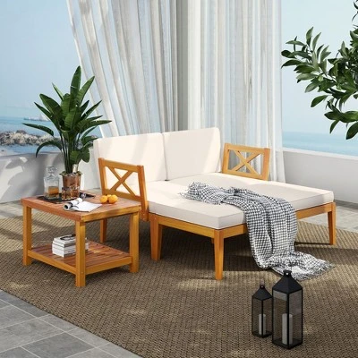 Tangkula 5 Pieces Patio Lounge Chair Set W/Ottomans Acacia Wood Patio Conversation Set W/Cushions Coffee Table Modular Outdoor Lounge Sofa Set 3 Tangkula 5 Pieces Patio Lounge Chair Set W/Ottomans Acacia Wood Patio Conversation Set W/Cushions Coffee Table Modular Outdoor Lounge Sofa Set - Image 3