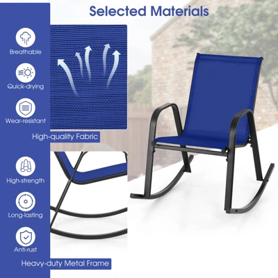 Tangkula 4 PCS Patio Rocking Chair Outdoor Ergonomic Rockers W/ Breathable Fabric Seat Navy 3 Tangkula 4 PCS Patio Rocking Chair Outdoor Ergonomic Rockers W/ Breathable Fabric Seat Navy - Image 3