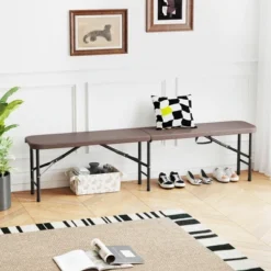 Tangkula 2PCS 6 Ft Plastic Folding Bench Portable Fold-in-Half Seat W/ 1320 LBS Capacity Gray -Tangkula Shop GUEST a06ed05c 57dc 45c3 9ded 564756f4037d