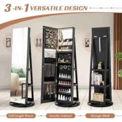 Tangkula 360° Rotating Mirrored Jewelry Cabinet Armoire 3 Color LED Modes Lockable Black -Tangkula Shop GUEST a094b4ab 7a78 4fb7 bceb 18ebfb51e1d7