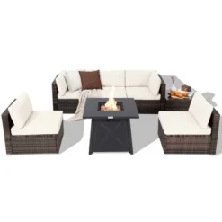 Tangkula 7PCS Rattan Patio Sectional Furniture Set W/ 30" Fire Pit Table & Cushion -Tangkula Shop GUEST a0a44be9 9630 4aa5 b846 f2089f147328