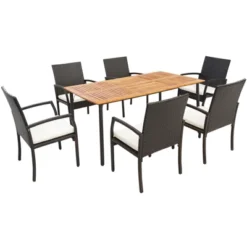 Tangkula 7-Piece Patio Wicker Dining Set - Acacia Wood Table & 6 Armchairs 11 Tangkula 7-Piece Patio Wicker Dining Set - Acacia Wood Table & 6 Armchairs -Tangkula Shop GUEST a0a513ce 7dd9 4f23 a977 c6a4697d27d5