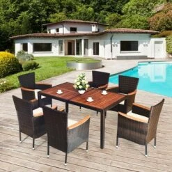 Tangkula 7-Piece Outdoor Rattan Dining Set - Acacia Wood Table & 6 Stackable Chairs 18 Tangkula 7-Piece Outdoor Rattan Dining Set - Acacia Wood Table & 6 Stackable Chairs -Tangkula Shop GUEST a0b212ea 3923 470c 88f8 4d1b58c3503c