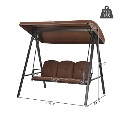 Tangkula 3-Person All-Weather Patio Porch Swing Seat with Adjustable Canopy 2 Tangkula 3-Person All-Weather Patio Porch Swing Seat with Adjustable Canopy - Image 2