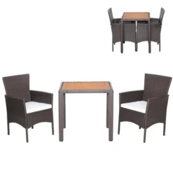 Tangkula Set Of 3 Wicker Dining Set Acacia Wood Table Top W/ Cushioned Chairs Patio Garden -Tangkula Shop GUEST a0d15483 2b6c 4d94 b3ed 6d4c4bf274ee