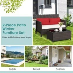 Tangkula 2PCS Patio Rattan Furniture Set Loveseat W/Coffee Table For Garden Porch Backyard Brown -Tangkula Shop GUEST a0eef6f7 b4f1 41e7 815e 15ffe286129d