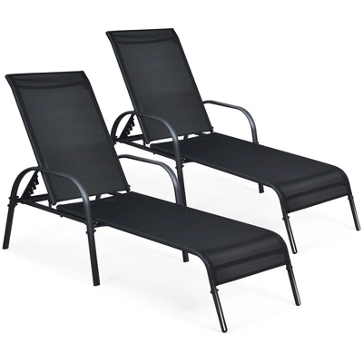 Tangkula 2PCS Adjustable Chaise Lounge Chair Recliner Patio Yard Outdoor W/ Armrest Black 10 Tangkula 2PCS Adjustable Chaise Lounge Chair Recliner Patio Yard Outdoor W/ Armrest Black - Image 10