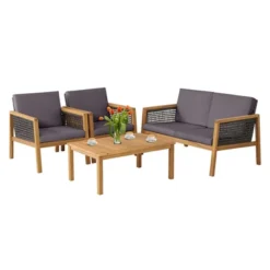 Tangkula 4PCS Patio Acacia Wood Furniture Set PE Rattan Conversation Set W/ Grey Cushions 18 Tangkula 4PCS Patio Acacia Wood Furniture Set PE Rattan Conversation Set W/ Grey Cushions -Tangkula Shop GUEST a0fac644 6d3d 4acc 82e8 40e7c3cbcf7f
