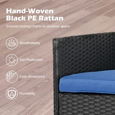 Tangkula 2-Seat Outdoor Rattan Loveseat with Built-in Coffee Table - Blue 7 Tangkula 2-Seat Outdoor Rattan Loveseat with Built-in Coffee Table - Blue - Image 7