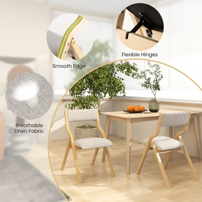 Tangkula Folding Dining Chairs Set Of 4 Wooden Table Chairs W/ Padded Seat Modern Grey & Natural 4 Tangkula Folding Dining Chairs Set Of 4 Wooden Table Chairs W/ Padded Seat Modern Grey & Natural - Image 4