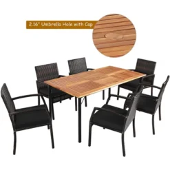 Tangkula 7PCS Patio Dining Furniture Set Yard W/ Wooden Tabletop Black Cushions 9 Tangkula 7PCS Patio Dining Furniture Set Yard W/ Wooden Tabletop Black Cushions -Tangkula Shop GUEST a1137be8 1620 405b abc5 8beb34a1fb84