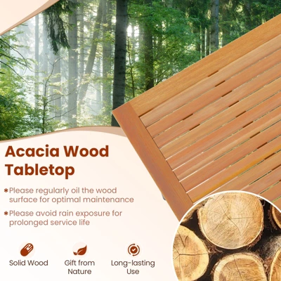 Tangkula 8-Person Outdoor Dining Table 79 Inch Acacia Wood Patio Table With Umbrella Hole Metal Legs & Adjustable Foot Pads 4 Tangkula 8-Person Outdoor Dining Table 79 Inch Acacia Wood Patio Table With Umbrella Hole Metal Legs & Adjustable Foot Pads - Image 4