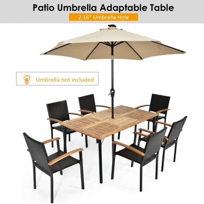 Tangkula 7-Piece Outdoor Rattan Dining Set with Acacia Wood Table 6 Tangkula 7-Piece Outdoor Rattan Dining Set with Acacia Wood Table - Image 6