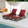 Tangkula Set of 2 Adjustable Patio Lounge Chairs with High-Density Red Cushions