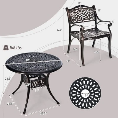 Tangkula 3-Piece Cast Aluminum Patio Bistro Set with Umbrella Hole 8 Tangkula 3-Piece Cast Aluminum Patio Bistro Set with Umbrella Hole - Image 8