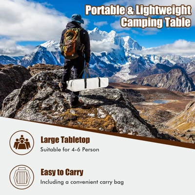 Tangkula Folding Wooden Camping Table Portable Picnic Table W/ Carry Bag Roll-up Bamboo Tabletop Outdoor Travel Camping Table Natural/Coffee 5 Tangkula Folding Wooden Camping Table Portable Picnic Table W/ Carry Bag Roll-up Bamboo Tabletop Outdoor Travel Camping Table Natural/Coffee - Image 5