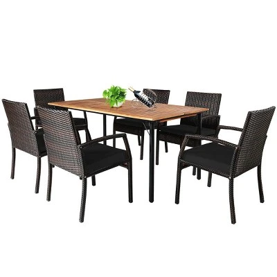 Tangkula 7PCS Patio Dining Furniture Set Yard W/ Wooden Tabletop Black Cushions 6 Tangkula 7PCS Patio Dining Furniture Set Yard W/ Wooden Tabletop Black Cushions - Image 6