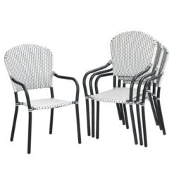 Tangkula Outdoor 4 PCS Iron Dining Chairs Patio Stackable Arm Chair For Balcony Backyard Poolside -Tangkula Shop GUEST a20b18c1 c270 47c4 b24f dccb760f5732