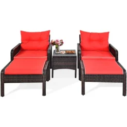 Tangkula 5-Piece Patio Rattan Conversation Set - Cushioned Sofas and Ottomans -Tangkula Shop GUEST a234030a 4c3f 4840 9e8d 31f9728e3cf0